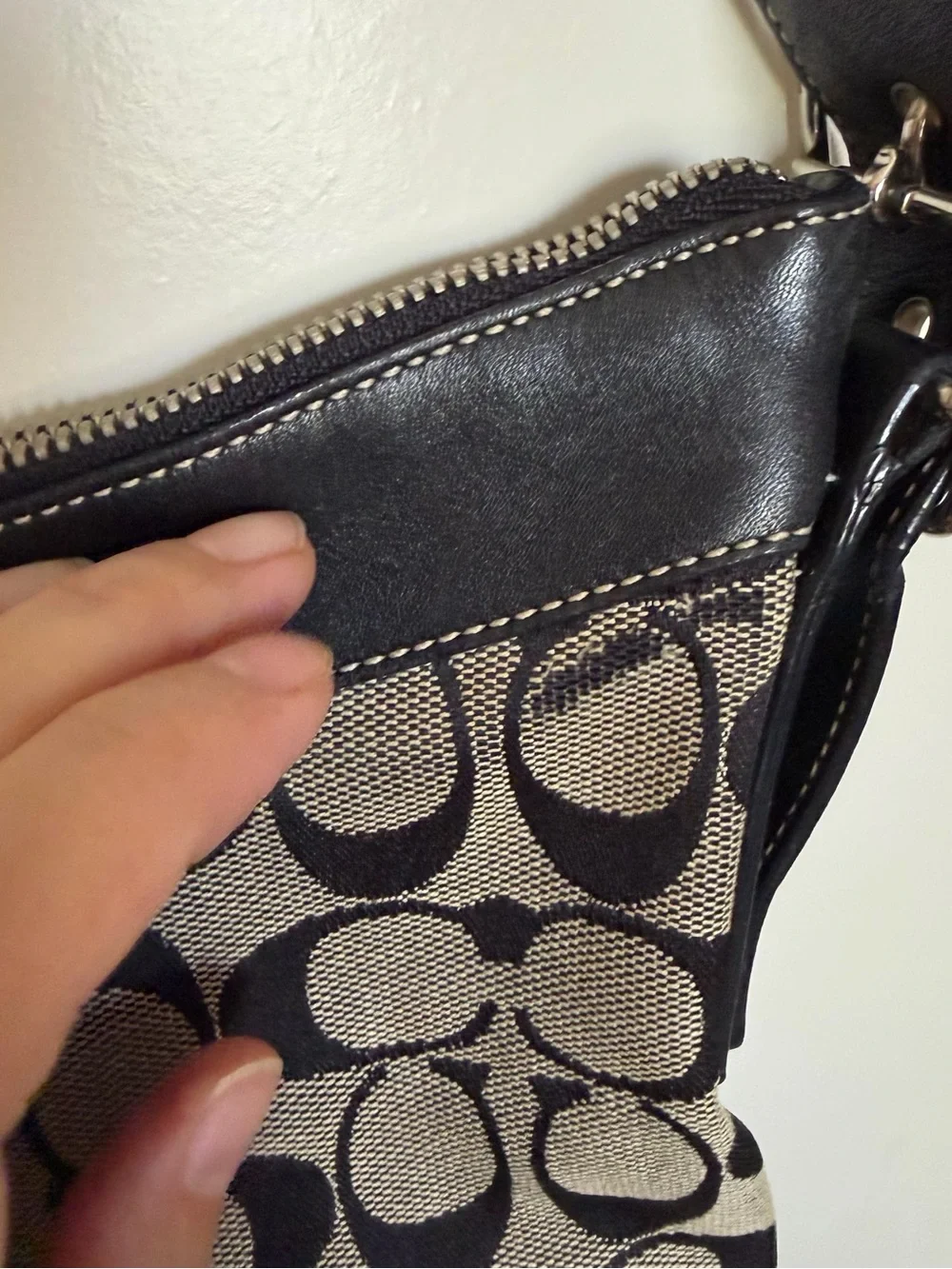 COACH Crossbody Bag Canvas Monogram Leather Trim Pre-Loved
